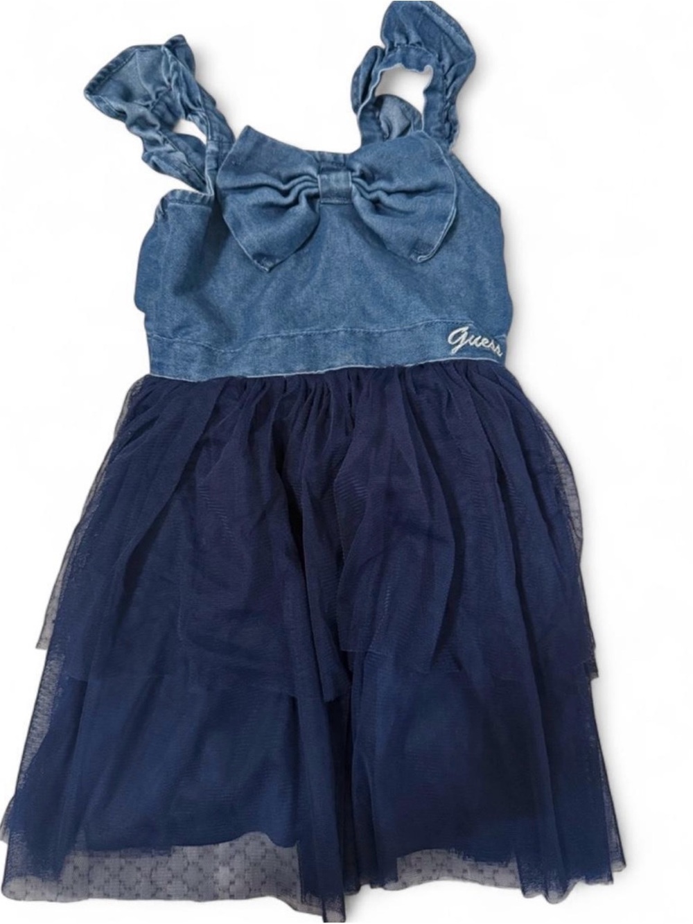 Guess Kids Navy Tulle Dress with Denim Bow